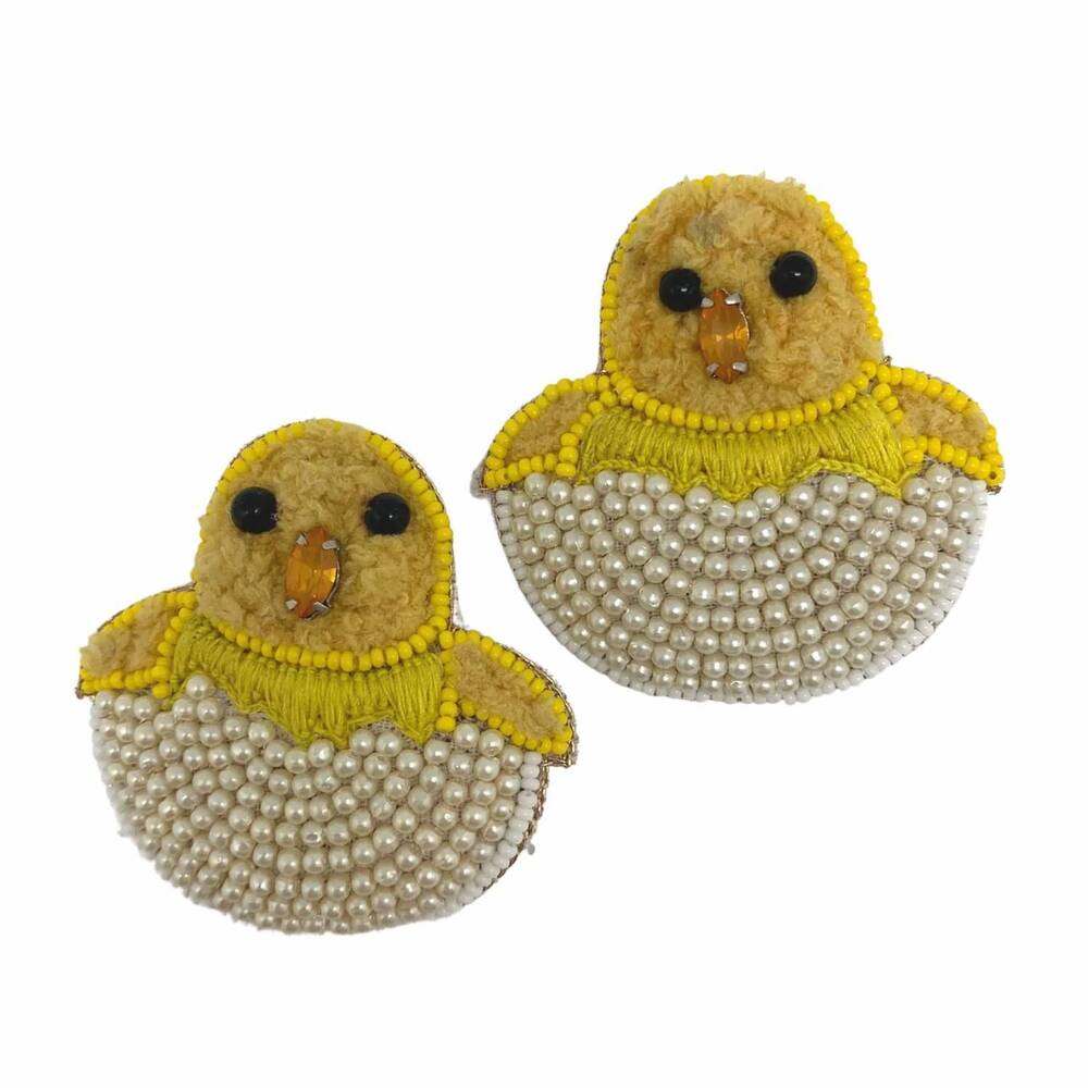 NEW ALLIE BEADS women's chick and egg earrings in yellow